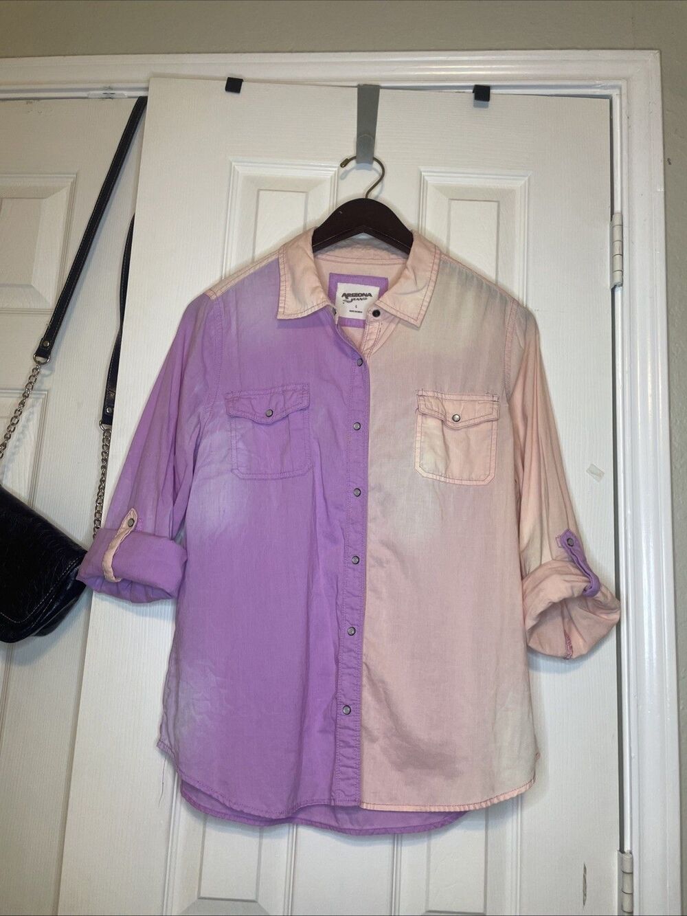 Arizona Jean Co. Pastel Ombre Button-Up Shirt Women’s L Pink Purple Y2K Soft